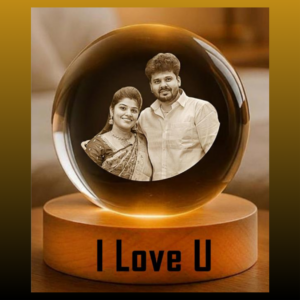 6x6cms Photo Engraving with LED Base Crystal Ball – Personalized Glass Gift