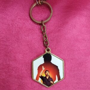 Personalized Metal Glitter Keychain Gold Colour Hexagon Shape