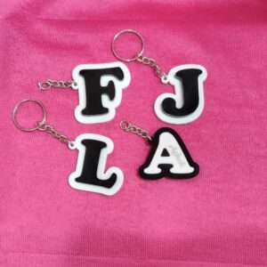 Black Acrylic Name Engraved Keychain with white border