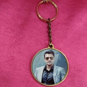 Personalized Metal Glitter Keychain Gold Colour Round Shape