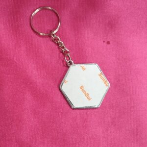 Personalized Metal Glitter Keychain Silver Colour Hexagon Shape