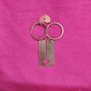 Personalized split heart metal keychain for couples with custom names