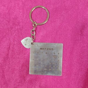 Personalized Full Metal Square Shape Keychain with Small Heart Charm