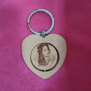 Personalized Engraved Wooden Keychain Heart with Rotating Round Design