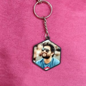 Personalized Metal Glitter Keychain Black Colour Hexagon Shape