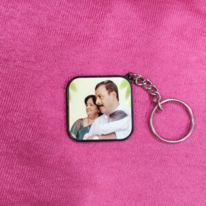 Personalized Metal Glitter Keychain Black Colour Square Shape