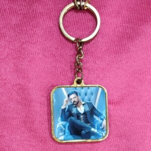 Personalized Metal Glitter Keychain Gold Colour Square Shape