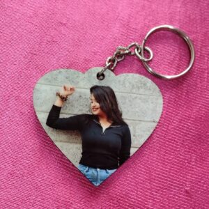Personalized MDF Wood Print Keychain Heart Shape