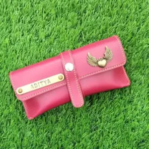 Wine red sunglass pouch used to store and protect sunglasses from scratches