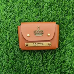 Tan brown card holder with slim design for easy daily card storage