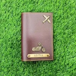 Dark brown passport cover used to protect passport and travel documents