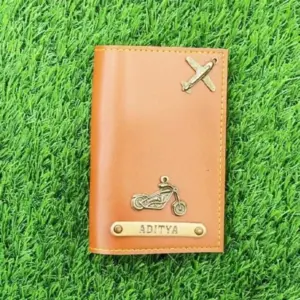 Tan brown passport cover used to protect passport and travel documents during travel