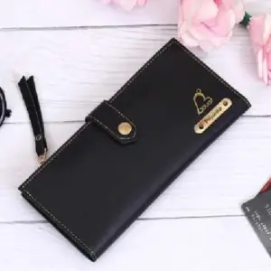Stylish ladies 2 fold button wallet in black colour with compartments