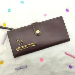 Stylish ladies 2 fold button wallet in dark brown colour with compartments
