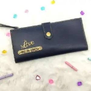 Stylish ladies 2 fold button wallet in blue colour with compartments
