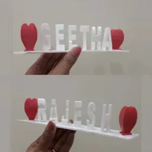 custom flip name plate with white letters and red hearts for office desk and gifting