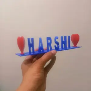 Flip Name Plate with Blue Lettcustom flip name plate with blue letters and red hearts for office desk and giftingers and Red Hearts
