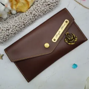 Stylish ladies minimal wallet in dark brown colour with compact design