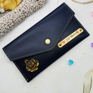 Stylish ladies minimal wallet in blue colour with compact design