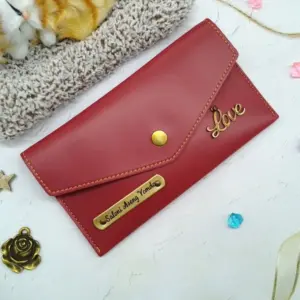 Stylish ladies minimal wallet in red colour with compact design
