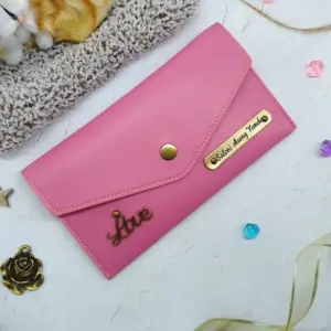 Stylish ladies minimal wallet in pink colour with compact design