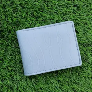 Light blue crocodile texture leather wallet for men with card slots and cash compartment