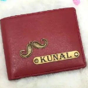 Red dual tone leather wallet for men with card slots and cash compartment
