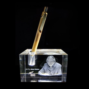 Personalized 3D Crystal Cube with Pen Holder