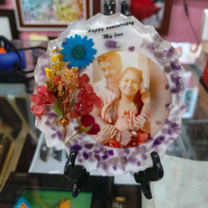 5 Inch Round Agate Anniversary Theme Mini Resin Art Frame