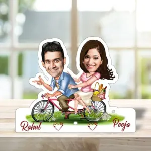 ACC03 Couple on Bicycle Caricature Cartoon Frame