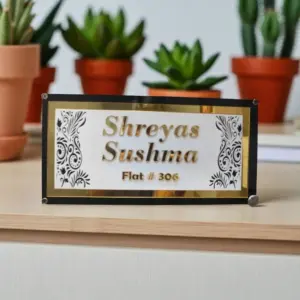 Black Gold White Acrylic Designer House Name Board