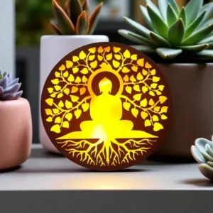 Buddha LED Frame with yellow light room décor