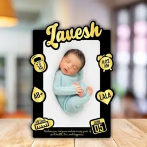 Baby Memory Cutout Frame Black Gold A4 Personalized Baby Gift