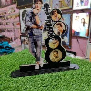 Guitar with Name 4 Pics Round Shape 1 Standing Pic Customized Cutout Frame