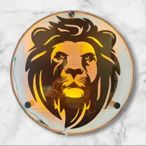 Clear and Gold Acrylic Lion LED Frame