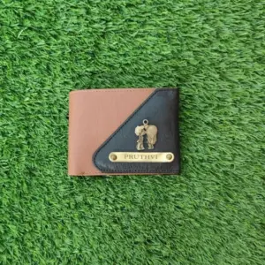 Tan and black flap wallet for men made from genuine leather with secure closure and card slots