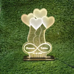 Heart Balloons Couple Text Acrylic Single LED Personalized Photo Lamp