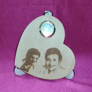 Personalized 6x6 Inch Heart Shape Engraved Wood with Clock Plaque