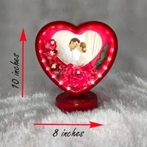 Premium Heart LED Frame with Flowers Red
