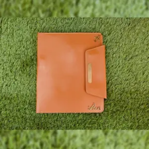 Tan brown organizer for storing documents, notes, cards, and everyday essentials
