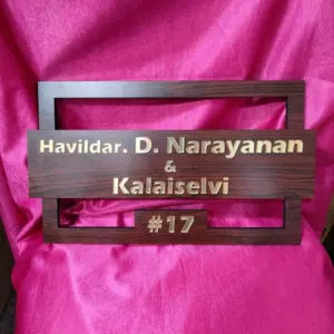 MDF Name Plate with cherry wood and golden acrylic finish