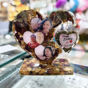 Double Heart Floral Theme Hanging Décor Resin Art Frame