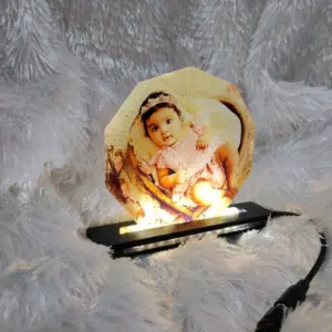 Round Flower Sublimation Acrylic LED Table Frame Personalized Photo Lamp