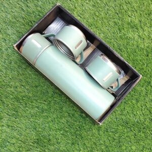 Engraved Vacuum Flask with 3 Cups Gifting Set Green Colour Personalized Flask