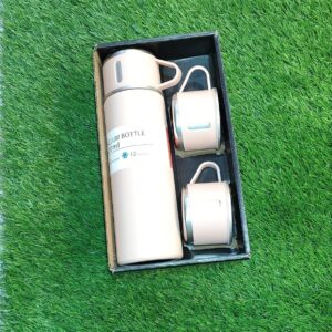 Engraved Vacuum Flask with 3 Cups Gifting Set Peach Colour Personalized Flask