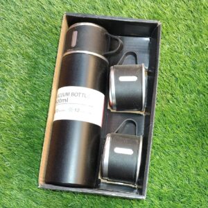 Engraved Vacuum Flask with 3 Cups Gifting Set Black Colour Personalized Flask