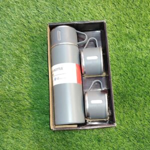 Engraved Vacuum Flask with 3 Cups Gifting Set Grey Colour Personalized Flask