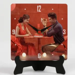 Small tabletop photo frame with built-in clock for desk and home decor