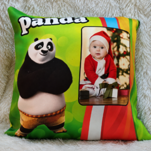 Personalized Cartoon Photo Cushion with child photo and cartoon character design, custom printed kids pillow, colorful personalized birthday gift, cartoon theme cushion for children, nursery décor, and baby memory keepsake.