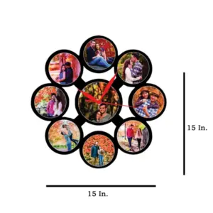 9 Pics With Clock MDF Wall Collage Frame SKU411